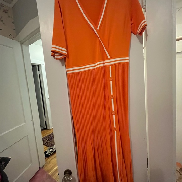 New York & Company Vibrant Orange Midi Skirt - Picture 5 of 7